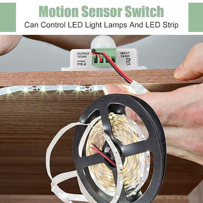 6 Pack 12V 24V PIR Sensor LED Motion Sensor Motion Detector Light Switch Body Infrared Sensing Timer Function Sign Control PIR Controllerfor Flexible LED Strip Lights(White)