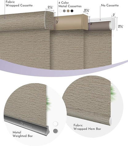 Graywind Smart Blackout Roller Shades Work with Alexa Google Textured Fabric Rechargeable Motorized Blinds Cordless Remote Control Window Shades, Custom Size (Frequency Sand)