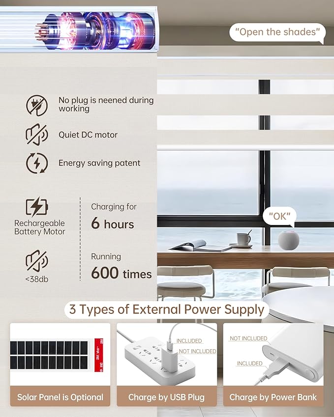 Kincmo Motorized Blinds with Remote, Motorized Zebra Shades Work with Apple Homekit,Alexa,Google Home, Customized Electric Blinds with Remote,App,Voice Control (100% Blackout Gentle Cream)