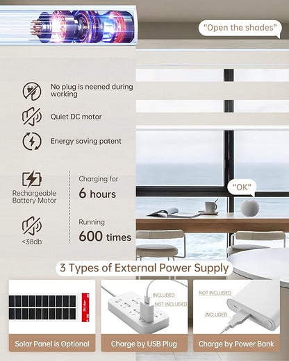 Kincmo Motorized Blinds with Remote, Motorized Zebra Shades Work with Apple Homekit,Alexa,Google Home, Customized Electric Blinds with Remote,App,Voice Control (100% Blackout Gentle Cream)