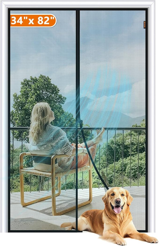 MAGZO Magnetic Screen Door, Fit Door Size 34 x 82 Inch, Actual Screen Size 36" x 83" Durable Fiberglass Mesh Curtain Middle Opening Screen Door with Full Frame Hook&Loop-Gray