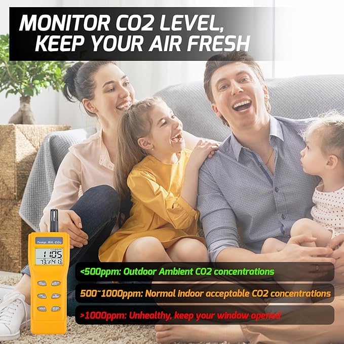 CO2 Meter Indoor Air Quality Meter CO2 Monitor 9999ppm Carbon Dioxide Temp. Humidity Meter NDIR Sensor Detector