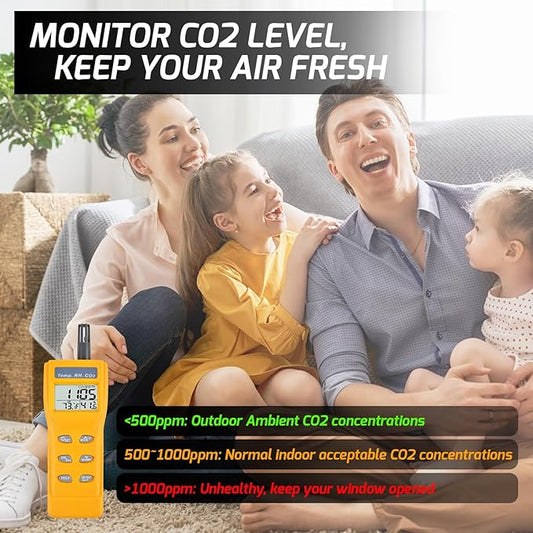 CO2 Meter Indoor Air Quality Meter CO2 Monitor 9999ppm Carbon Dioxide Temp. Humidity Meter NDIR Sensor Detector