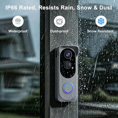 Doorbell Camera Wireless No subscription Required, 2K HD Battery Powered Smart Video door bell Camera with Chime, Wide Angle, Motion Alerts&Two‑Way Talk, Night Vision, Works with Alexa ,2.4G WIFI Only