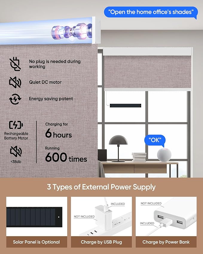 Motorized Blinds with Remote: Kincmo 100% Blackout Roller Shades Work with Apple Homekit,Alexa,Google Home, Customized Electric Blinds with App,Voice Control (100% Blackout Natural Oat)
