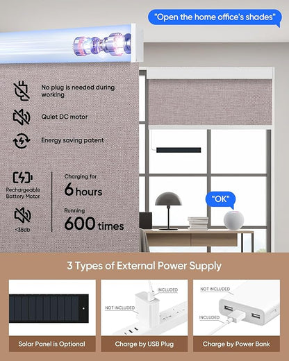 Motorized Blinds with Remote: Kincmo 100% Blackout Roller Shades Work with Apple Homekit,Alexa,Google Home, Customized Electric Blinds with App,Voice Control (100% Blackout Natural Oat)