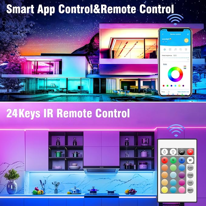 VOLIVO 300FT LED Strip Lights for Bedroom RGB Color Changing | Bluetooth App Control, IR Remote Control, Music Sync, Room Home Decor Lighting