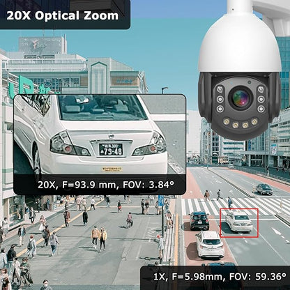 4K30fps 8MP Outdoor PTZ IP POE Auto Tracking Dome Camera Pan Tilt 20x Optical & Human Vehicle Detection,ONVIF IP Wired Camera IR & Floodlight Color night Vision, Preset ,2-Way Audio,24/7 Recording