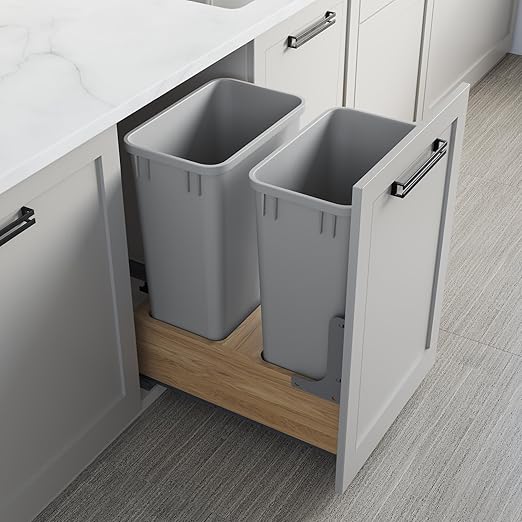 Dowell 2 Pack 50Qt Wastebasket Trash Container, 9/13Gal, Plastic, Stackable, for Kitchen/Bathroom/Office, Fits Under Sink/Desk - Grey (2, 50 QT)