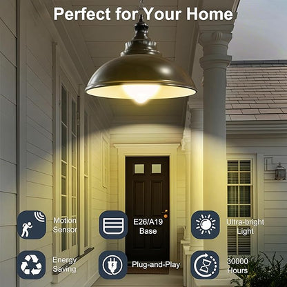 Motion Sensor Light Bulbs, 12W Motion Activated Dusk to Dawn Outdoor Light Bulb (100Watt Equivalent) A19 E26 3000K Warm White for Outdoor Indoor Front Door Porch Garage Basement Hallway, 2 Pack