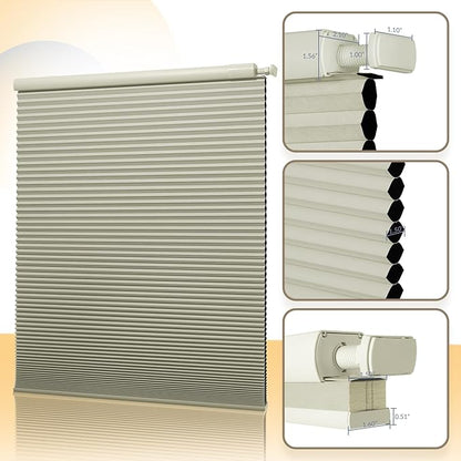 Boolegon No Drill Motorized Cellular Blinds with Remote Motorized Blackout Honeycomb Blinds for Indoor Windows Easy to Install Automatic Cellular Shades for Home,Blackout Beige,Custom Size