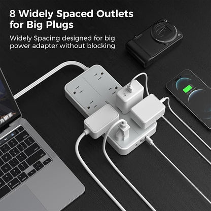 TESSAN Power Strip Surge Protector, 15FT Flat Plug Extension Cord