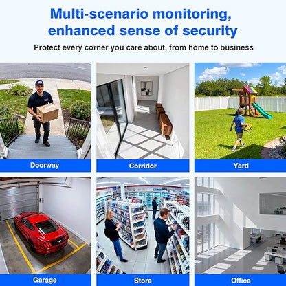WiFi Security Camera 4MP, Dual Lens View, Pan Tilt Fixed, Indoor Outdoor, Humanoid Motion Detection, Auto Tracking, 2-Way Audio, IP66 Waterproof Spotlight Siren Alarm, Full Color Night Vision