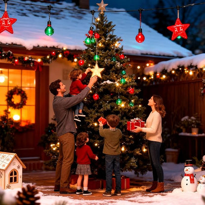 24Pack G40 Christmas LED String Lights Bulbs, E12 Screw Base Shatterproof Red & Green Bulbs for Outdoor Holiday Decor 120V 0.6W Dimmable Equivalent to 7W, Christmas Tree & Patio Lighting