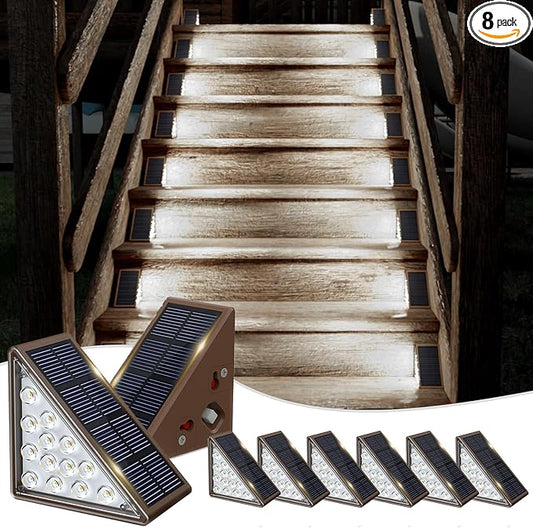 JOFIOS Solar Step Lights for Outside,8pack Solar Stair Lights Outdoor Waterproof IP67,Outdoor Deck Step Lights,Solar Outdoor Lights for Staircase,Patio,Front Step(Cool Brown)