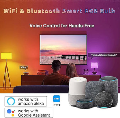 RGB Smart Light Bulb - WiFi & Bluetooth Color Changing A19 9W (60W Equivalent) 500LM - Music Sync Compatible with Alexa & Google Home for Party
