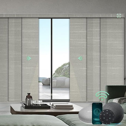 Yoolax Custom XL Smart Sliding Door Blinds, Motorized Sliding Panel Blinds Compatible with Alexa, Fabric Shading Vertical Rechargeable Battery Shades for Glass Doors(Half Shading Woven Dune Yellow)