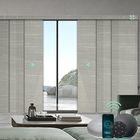 Yoolax Custom XL Smart Sliding Door Blinds, Motorized Sliding Panel Blinds Compatible with Alexa, Fabric Shading Vertical Rechargeable Battery Shades for Glass Doors(Half Shading Woven Dune Yellow)