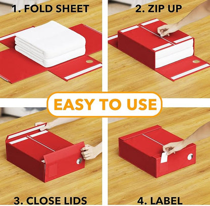 SpaceAid 8 Pack Bed Sheet Organizers and Storage, Foldable Sheet Organizer for Linen Closet, Sheets Set Folder Keeper with Window XL (Queen & King Size) Bedding Container (Red, 8 Pack)