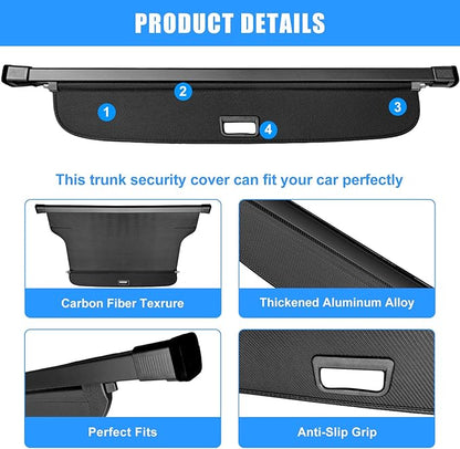 AUXKO Retractable Cargo Cover for Lucid Gravity 2026-2025 with 4PCS Car Headrest Hooks, Trunk Cargo Cover Luggage Security Shade Cover Shielding Shade Anti-Peeping Luggage Privacy Screen, Carbon Fiber