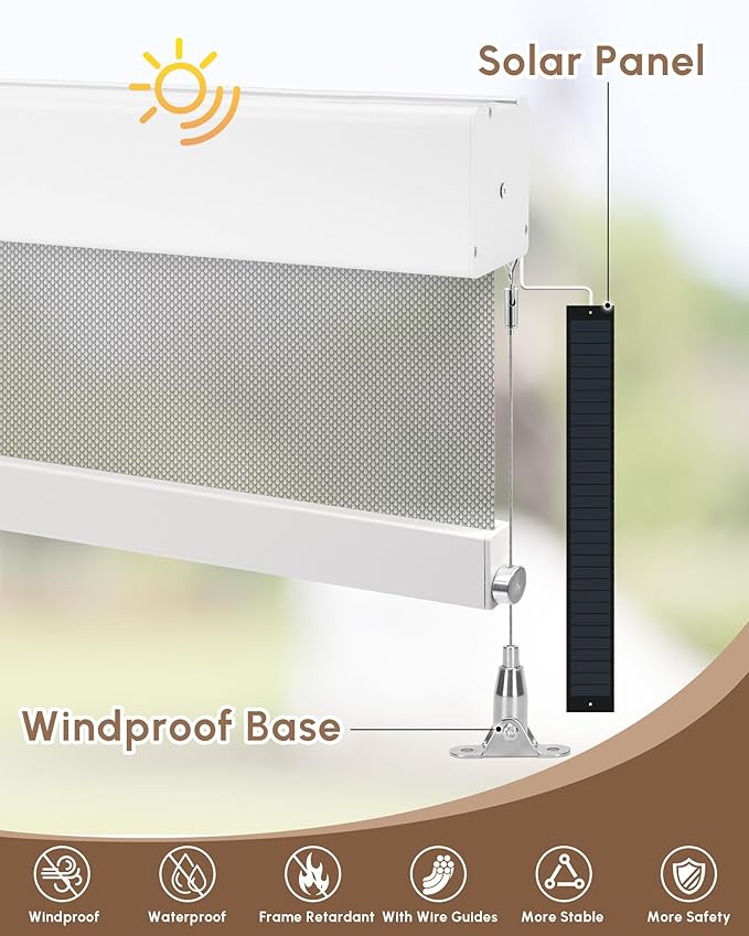 Kincmo Motorized Outdoor Shades for Patio Porch, Custom Outdoor Motorized Blinds with Remote, Waterproof & Windproof Patio Shades Work with Apple Homekit,Alexa,Google (5% Openness White Grey)