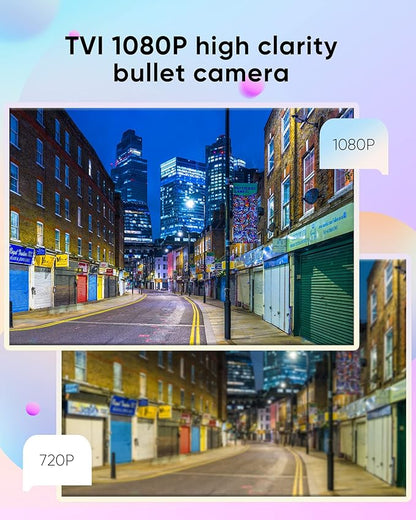 SANNCE Full Color Night Vision Security Camera, 4pcs 1080P TVI Wired CCTV Surveillance Camera for Home, Indoor Outdoor Use, Built-in 3500K Smart Warm Spotlight LED, 4 Cameras with Adapter & Cables