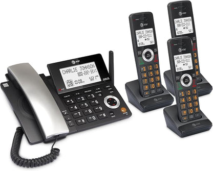 AT&T DECT 6.0 Corded/Cordless Phone, 3-Handset, Works During Power Outages, Smart Call Blocker, Answering Machine, Caller ID Announce | CL84318
