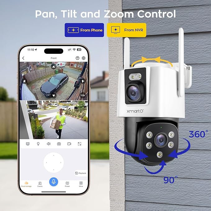 xmartO [8 Dual-Lens Camera Bundle 16-View Long Range WiFi6 Mesh Security System, 16CH 4K Dual Band NVR, 4MP 180°+Static FOV & 360°PTZ AI Tracking, 24/7 Plug-in Surveillance, 500GB HDD, No Monthly Fee