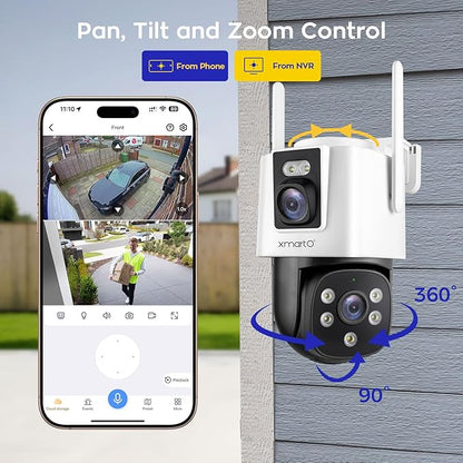 xmartO [8 Dual-Lens Camera Bundle 16-View Long Range WiFi6 Mesh Security System, 16CH 4K Dual Band NVR, 4MP 180°+Static FOV & 360°PTZ AI Tracking, 24/7 Plug-in Surveillance, 500GB HDD, No Monthly Fee