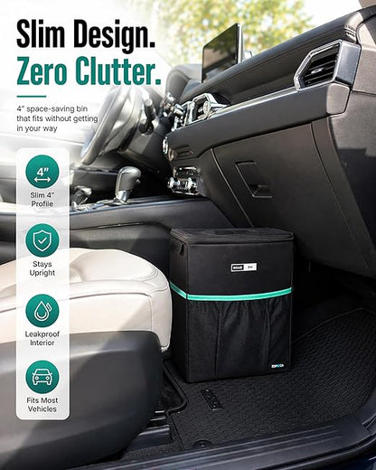 RoadBin™ Car Trash Can – Slim 4" 2.5 Gallon Space-Saving Design, Stays Upright, Leakproof & Odor-Proof Car Garbage Can for Clean, Clutter-Free Cars, Trucks & SUVs