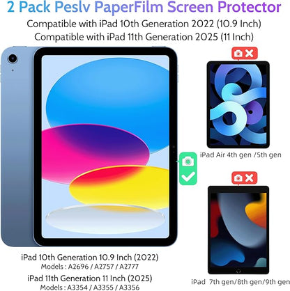 Peslv 2 Pack Anti Blue Light Paper Film for iPad 10th/11th A16 (2022/2025), Drawing & Writing Feel Like on Paper, Matte Anti Glare PET Screen Protector, BlueLight Filter Eye Protection Cover