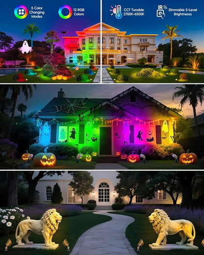 RGBW Color Changing MR16 LED Bulbs, CCT Tunable 2700K to 6500K, Dimmable with Remote Control, Memory Function, GU5.3 Bi-pin Base Light Bulbs for 12V Low Voltage Landscape Lighting 3-Pack