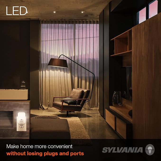 LEDVANCE Sylvania LED Night Light with USB Port and Socket, 3-Color Select, Frosted, 3000K, 5 Lumens, Cool White - 1 Pack (64991)
