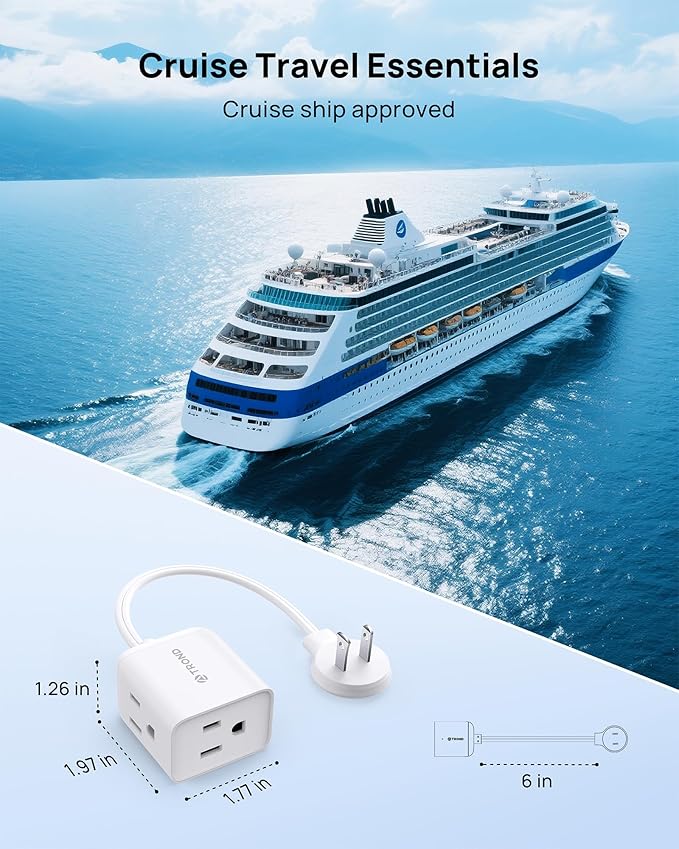 TROND Polarized 2 Prong to 3 Prong Flat Outlet Adapter with 6 Inch Cord, No Blocking 3 Way Flat Plug Outlet Extender Behind Furniture, For Non-ground Socket in Old House Home Office Travel, White