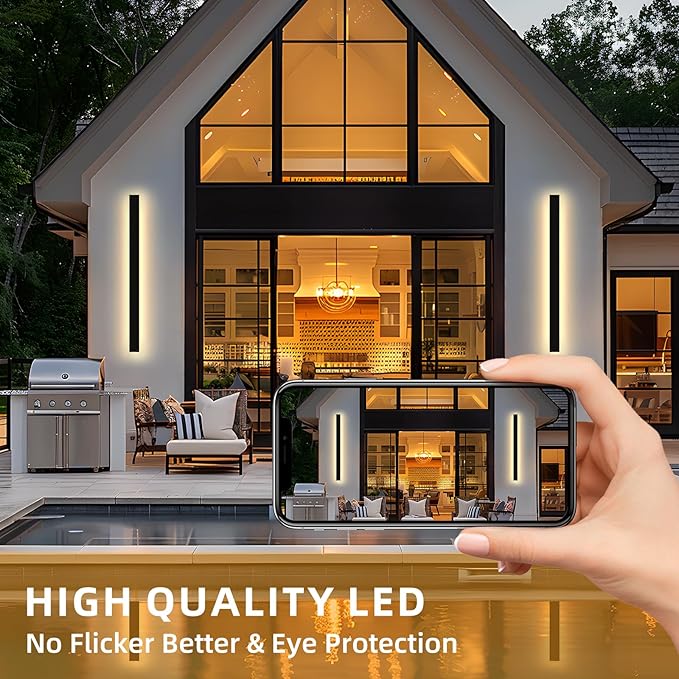 Modern Outdoor Wall Lights, 47.3Inch Black LED 3000K IP65 Waterproof Outdoor Linear Wall Sconces Exterior Lighting Fixture Porch Wall Light for House, Front Door, Garage