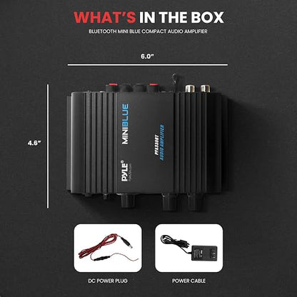 Pyle Wireless Bluetooth Home Audio Amplifier - 90W Dual Channel Mini Portable Power Stereo Sound Receiver w/ Speaker Selector, RCA, AUX, LED, 12V Adapter - For Smartphone PA, Studio Use - PFA330BT