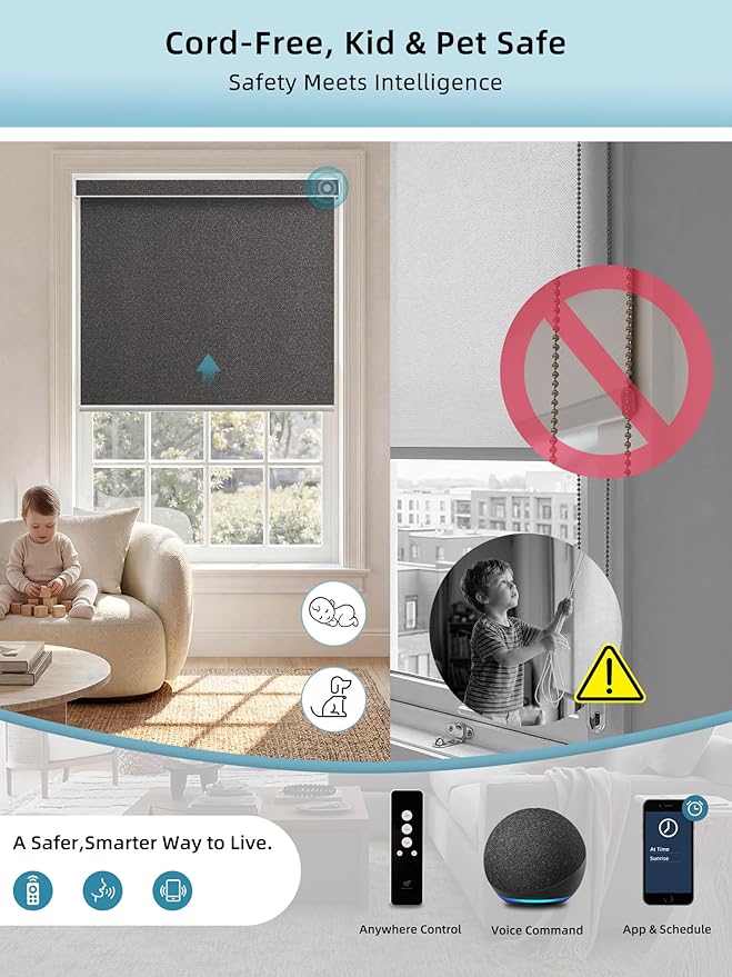 SmartWings Motorized Smart Blinds with Remote, Custom Automatic 100% Blackout Roller Shade Compatible with Alexa/Homekit/Google, Electric Smart Blinds for Indoor Windows, Eclipse Umber