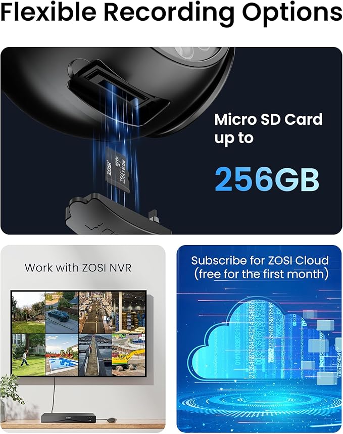 ZOSI C296 3K 5MP Add-on PoE PT Camera Outdoor, Starlight Night Vision, AI Face Human Vehicle Detection, 2-Way Talk, Auto Track, Pan/Tilt, Only Compatible NVR