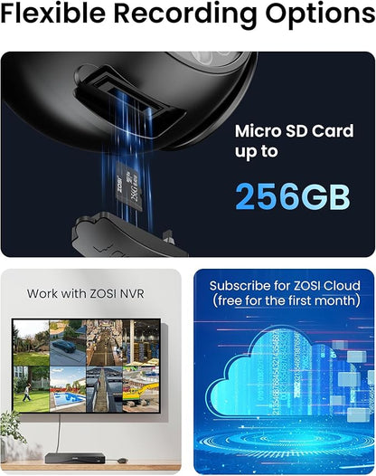 ZOSI C296 3K 5MP Add-on PoE PT Camera Outdoor, Starlight Night Vision, AI Face Human Vehicle Detection, 2-Way Talk, Auto Track, Pan/Tilt, Only Compatible NVR