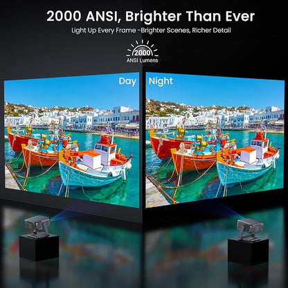 HAPPRUN 2000 ANSI Google TV Built-in Outdoor Video Projector with WiFi 6 and Bluetooth 5.2, Smart Projector, 4K Decoding, Auto Focus, Dolby Sound, Built-in Speakers, Home Theater Projector with Apps