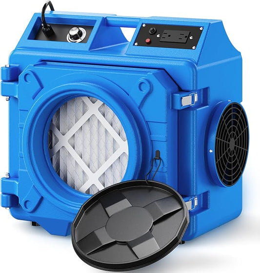 Air Scrubber with 3 Stage Filtration, 550CFM Stackable Negative Air Machine for Industrial and Commercial Use, Heavy Duty Air Cleaner with HEPA/Activated carbon Filter, Blue