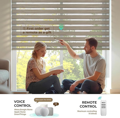 HeyBlinds Motorized Zebra Blinds with Remote, Smart Cordless Electric Zebra Shades for Indoor Windows Compatible with Alexa Google & Homekit, Custom Size (Flourish-Cappuccino BO)