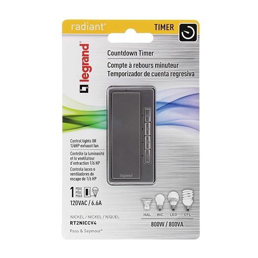 Legrand Radiant Digital Light Switch Countdown Timer, Decorator Rocker Wall Switch, 4-Button, RT2NICCV4 (Pack of 2)