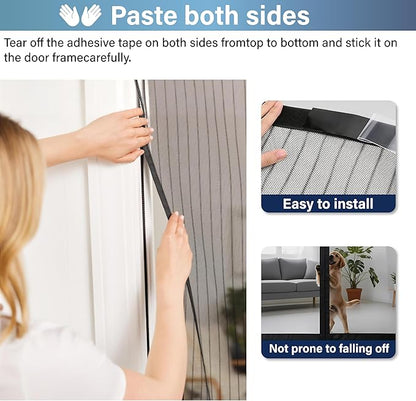 Magnetic Screen Door -Fit Door Size 38.0 x 83.0'' Retractable Screen Door Mesh for Front Door or Sliding Door, Pet & Kid Friendly, Hands-Free Closure Keeps Bugs Out & Lets Breeze in, Stripe Black