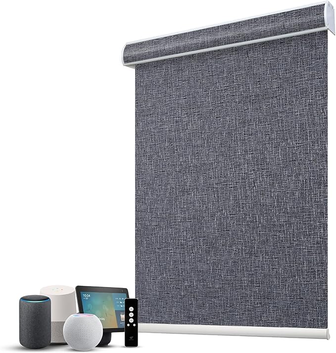 SmartWings Motorized 100% Blackout Shades Blinds, Custom Size, Cordless Window Shades Rechargeable Battery, Work with Matter/Apple HomeKit, Alexa, Thread/Zigbee, Remote Optional, Eclipse Charcoal