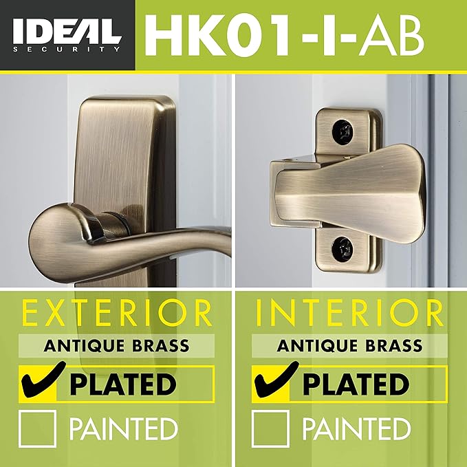 Ideal Security GL Door Lever Set with Keyed Deadbolt Lock for Storm and Screen Doors, Antique Brass (4-Piece Set)