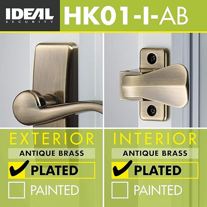 Ideal Security GL Door Lever Set with Keyed Deadbolt Lock for Storm and Screen Doors, Antique Brass (4-Piece Set)