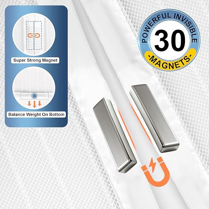 METAONLY Magnetic Screen Door Mesh Fits 72" x 80" Door - Curtain Size 74" x 82", Works for Patio, Sliding Door, Keeps Bug Mosquito Out, Fresh Air Flow, White