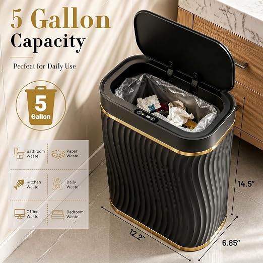 Ogikey Bathroom Trash Can with Lid, 5 Gallon Automatic Touchless Garbage Can, Motion Sensor Smart Trash Bin, Slim Waterproof Waste Bin for Living Room, Bedroom, Office, Kitche