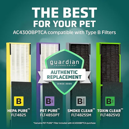 GermGuardian 5-In-1 HEPA Air Purifier for Home, Pet Air Purifier with HEPA Air Filter & UV-C Light, AC4300BPTCA, 743 Sq. Ft., 22'' Tower, Black